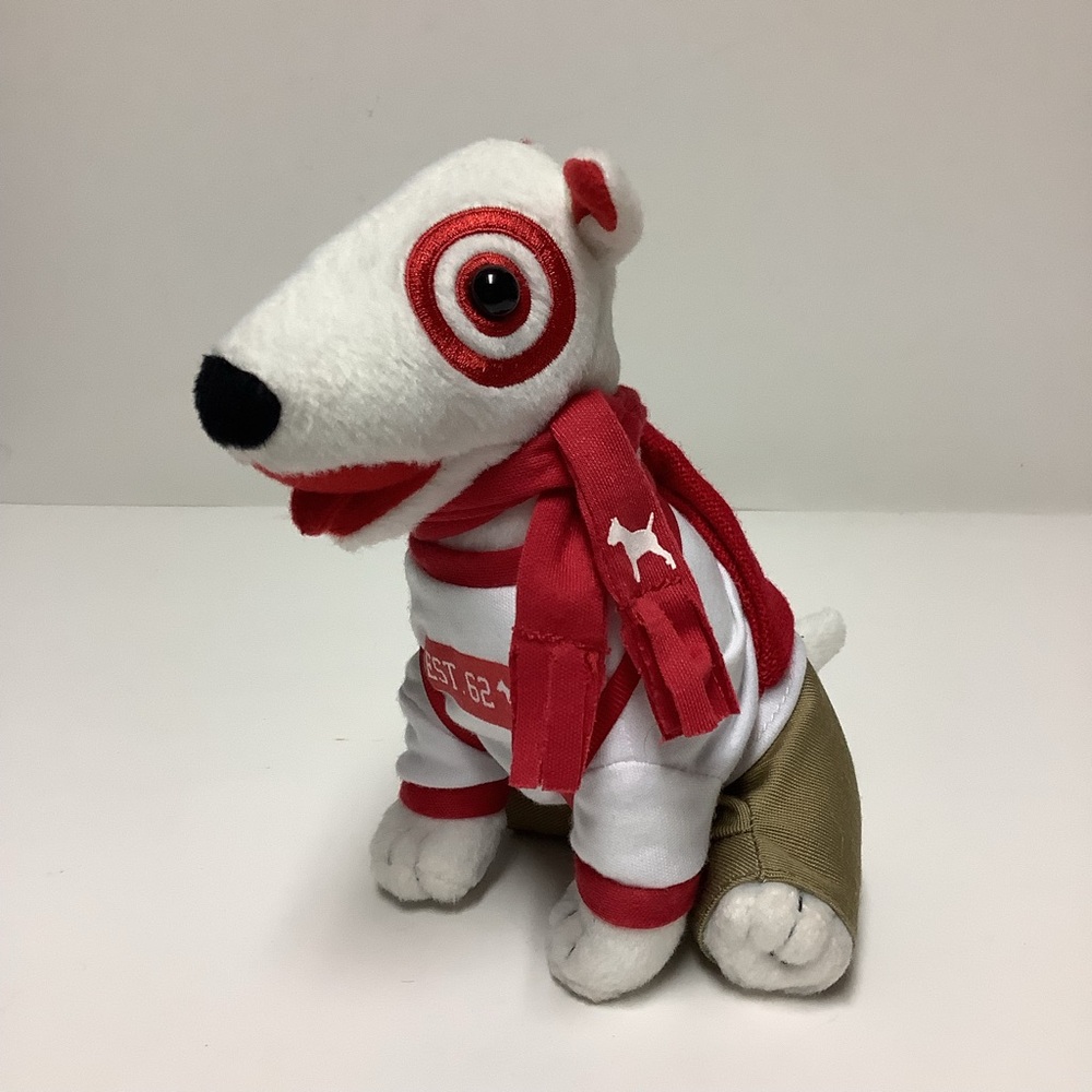 Target Dog Bullseye Plush White & Red with Backpack & Scarf